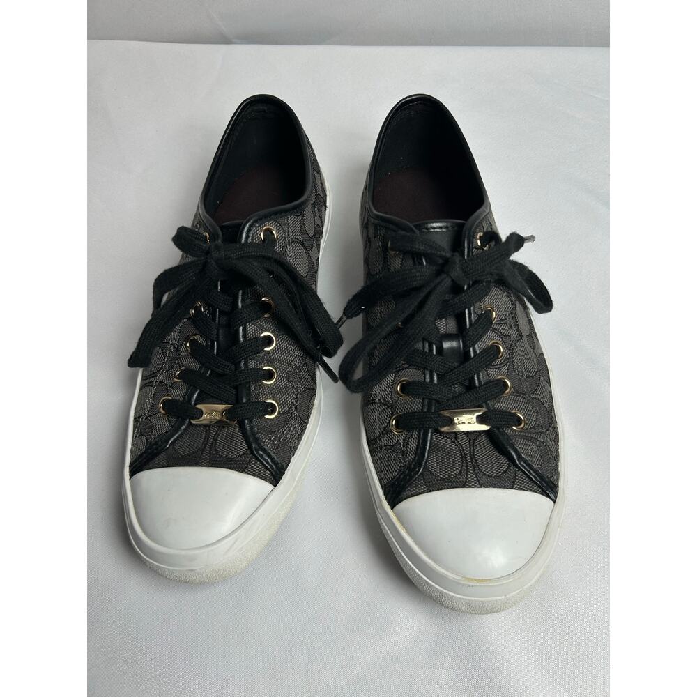 Coach Women's Empire Signature Canvas Fashion Sneaker Shoes black white Sz 9.5